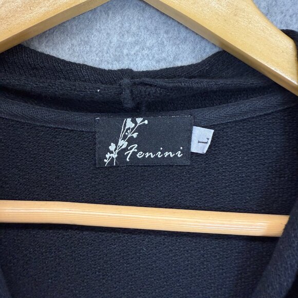 Fenini Womens Size Large Black Asymmetrical Design Wrape Sweater Button Detail - Picture 4 of 16